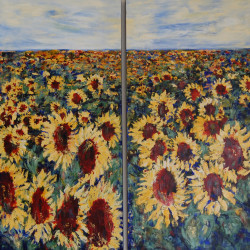 Field of Sunflowers diptych 120 X 60 each- Jan Primmer